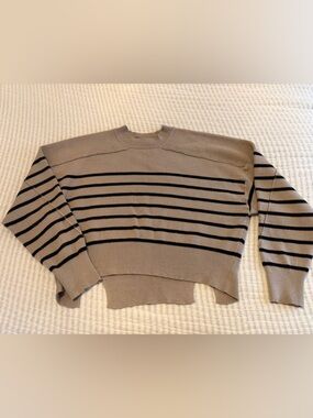 House of Harlow 1960 Taupe and Black Striped Knit Sweater